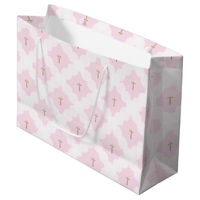 Elegante Taufe aus weißem Gold Große Geschenktüte (Vorderseite Schrägansicht)