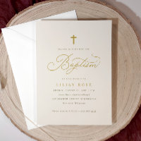 Elegante Taufe Beige Champagne Script Cross
