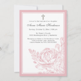 Elegante Taufe Blush Pink Line Gezeichnet Bloral Einladung