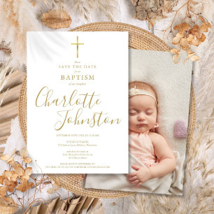 Elegante Taufe Christening Goldene Unterschrift Fo Save The Date