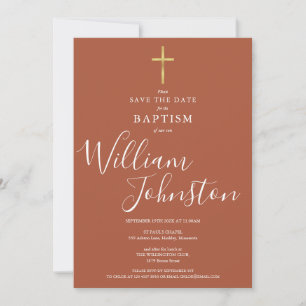 Elegante Taufe Christening Goldkreuz Terrakotta Save The Date