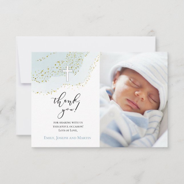 Elegante Taufe Danke, Baby Einladung (Vorderseite)
