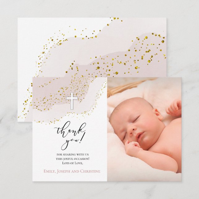 elegante Taufe danke Ihnen, Baby Einladung (Vorne/Hinten)