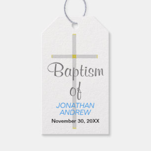 Elegante Taufe des Namens Silver Cross Blue Geschenkanhänger