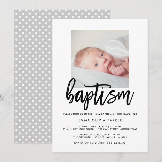 Elegante Taufe Einladung mit Baby's Foto (Vorne/Hinten)
