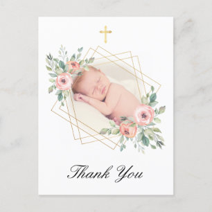Elegante Taufe floral Vielen Dank Postkarte