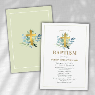 Elegante Taufe Gold Cross Aquarellbilder Einladung