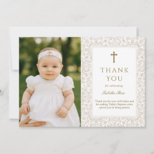 Elegante Taufe Goldkreuz-Foto-Dankeschön Einladung