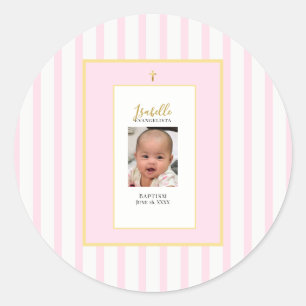 Elegante Taufe in Rosa und Gold Runder Aufkleber