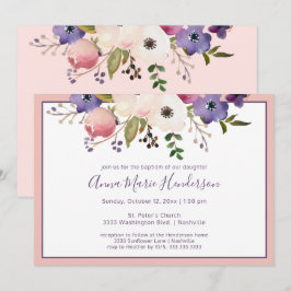 Elegante Taufe Rosa und Lila Mädchen Einladung