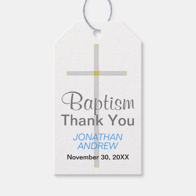 Elegante Taufe Silver Cross Blue Vielen Dank Geschenkanhänger (Vorderseite)