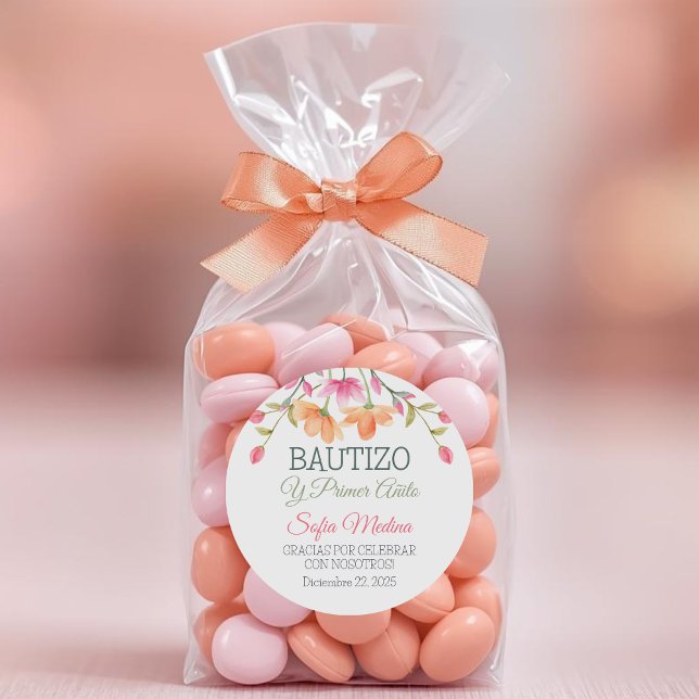 Elegante Taufe und Grüne Blätter zum ersten Geburt Runder Aufkleber (Von Creator hochgeladen)