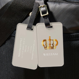 Elegante Taupe Beige Faux Gold Krone Gepäckanhänger