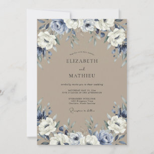 Elegante Taupe Blauglocken-Bemalte Hochzeit Einladung