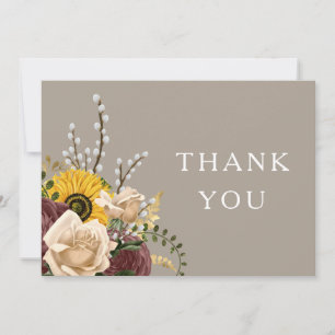 Elegante Taupe Bloral Wedding Dankeskarte