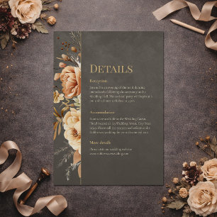 Elegante Taupe-Blumen-Hochzeits-Details-Karte Einladung