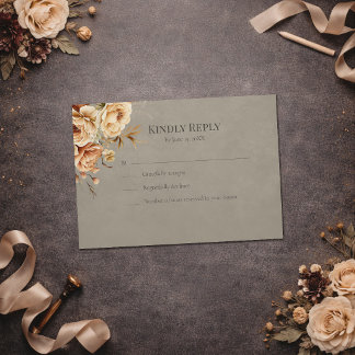 Elegante Taupe-Blumen-Hochzeits-RSVP RSVP Karte