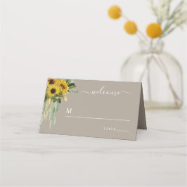 Elegante Taupe Blumen Sonnenblumen Hochzeit Platzkarte