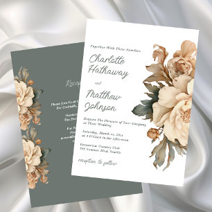 Elegante Taupe-Blumenhochzeit mit Salbeigrün Einladung
