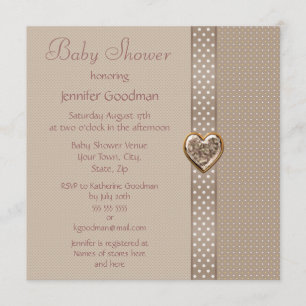 Elegante Taupe Bow & Heart Jewels Babydusche Einladung