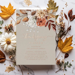 Elegante Taupe Fall Flora Erntedank Dinner Gold Folieneinladung