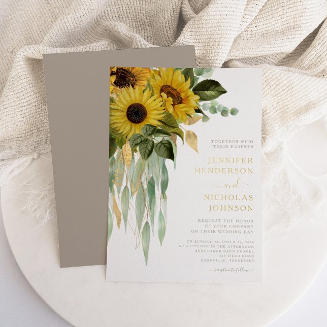 Elegante Taupe Floral Wedding Gold Folieneinladung (Elegant Taupe Floral Wedding Gold Foil Invitation)