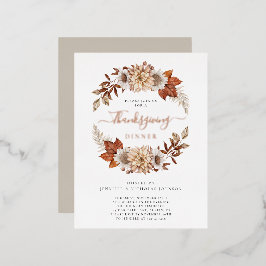 Elegante Taupe Herbstlaubs Erntedank Dinner Folie Einladungspostkarte