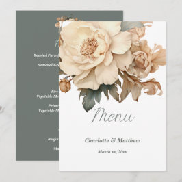 Elegante Taupe mit grüner Blütenhochzeit Menükarte