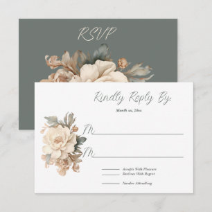 Elegante Taupe mit grüner Blütenhochzeit RSVP Karte