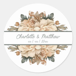 Elegante Taupe mit grüner Blütenhochzeit Runder Aufkleber