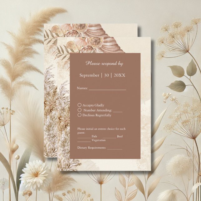 Elegante Taupe Neutral Pampas Grass Wedding RSVP Karte (Von Creator hochgeladen)