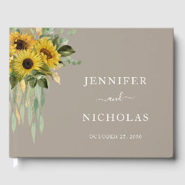 Elegante Taupe Sonnenblumen Hochzeit Gästebuch