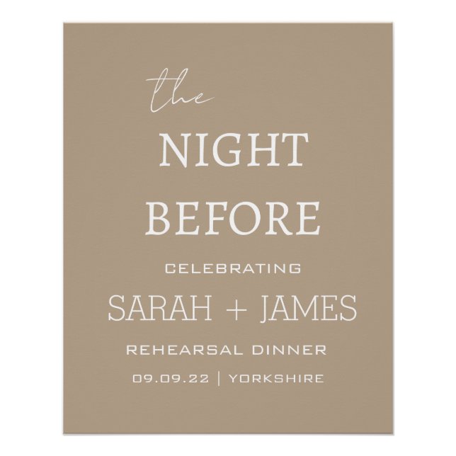 Elegante Taupe The Night Before Probe Dinner Poster (Vorderseite)