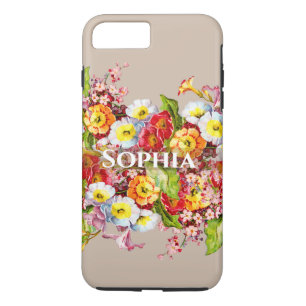 Elegante Taupe Vintage-Blumen personalisierter Nam Case-Mate iPhone Hülle
