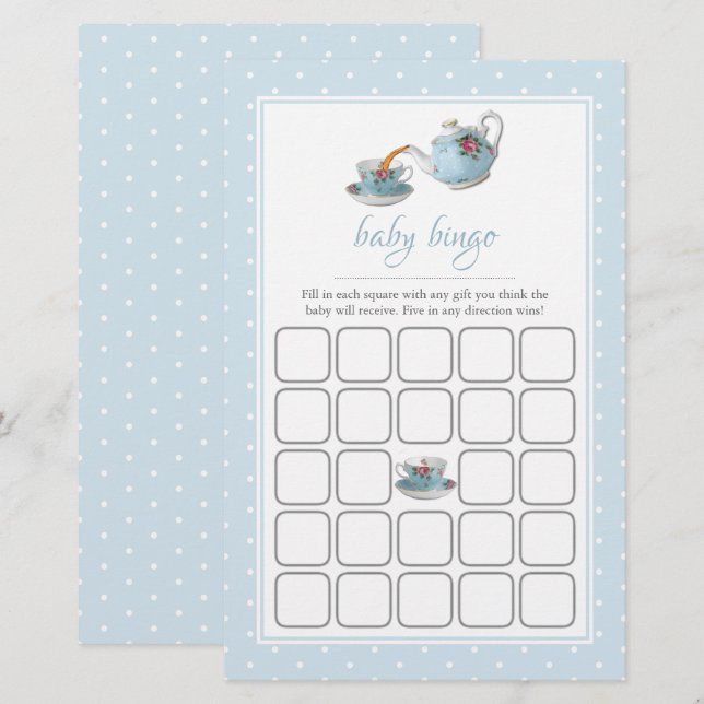 Elegante Teacups Baby Dusche Tee Party Bingo (Vorne/Hinten)