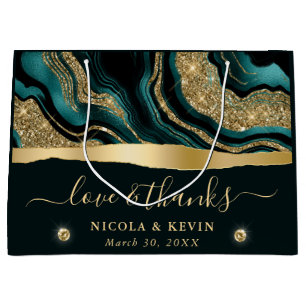 Elegante Teakfolie und Gold Glitter Achat Hochzeit Große Geschenktüte