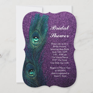 Elegante Teal Blau Lila Pfauen-Brautparty Einladung