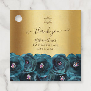 Elegante Teal Blumen Gold Bat Mizwa Danke Geschenkanhänger