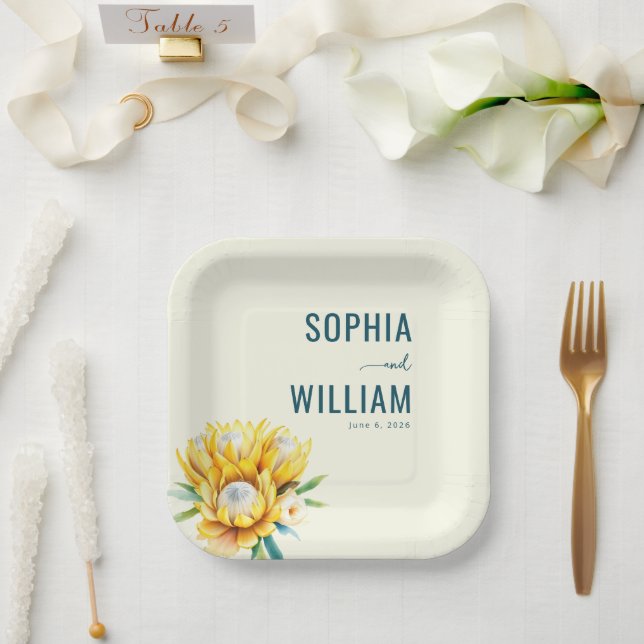 Elegante Teal-Blumenillustration Pappteller (Hochzeit)