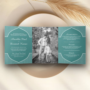 Elegante Teal-ethnische indische Bogen-Hochzeitsfo Dreifach Gefaltete Einladung