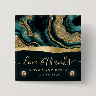Elegante Teal-Folie und Gold-Glitter-Achat-Hochzei Button
