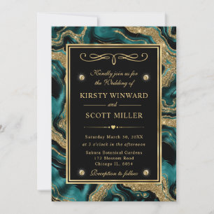 Elegante Teal-Folie und Gold Glitter-Achat-Hochzei Einladung