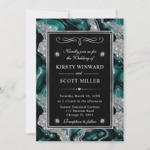 Elegante Teal-Folie- und Silber-Glitter-Achat-Hoch Einladung