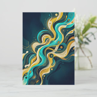 Elegante Teal-Gold-Abstrakt-Flow-Kunst Einladung