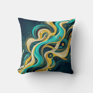 Elegante Teal-Gold-Abstrakt-Flow-Kunst Kissen