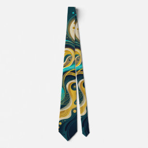 Elegante Teal-Gold-Abstrakt-Flow-Kunst Krawatte