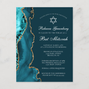 Elegante Teal-Gold-Bat-Mizwa-Party-Einladung Postkarte