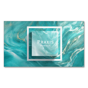 Elegante Teal Gold Flüssig-Marmor-Achat Modern Magnetische Visitenkarte