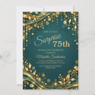 Elegante Teal-Gold-Sparkling-Überraschung zum 75.  Einladung