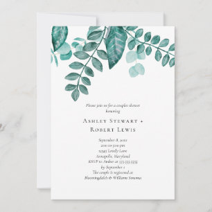 Elegante Teal-Grün-Wasserfarben-Paar-Shower Einladung